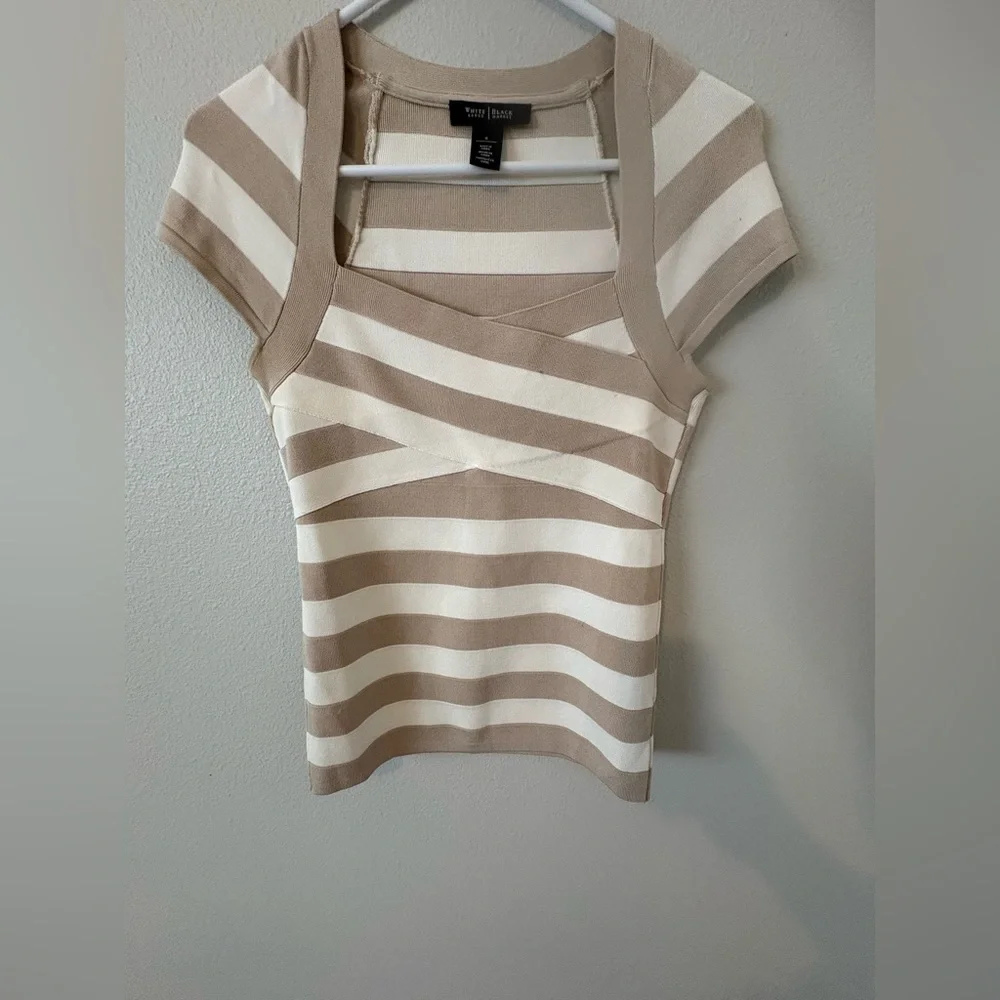 White House Black Market Tan Ribbed Cap Sleeve Tank Top - Picture 1 of 3